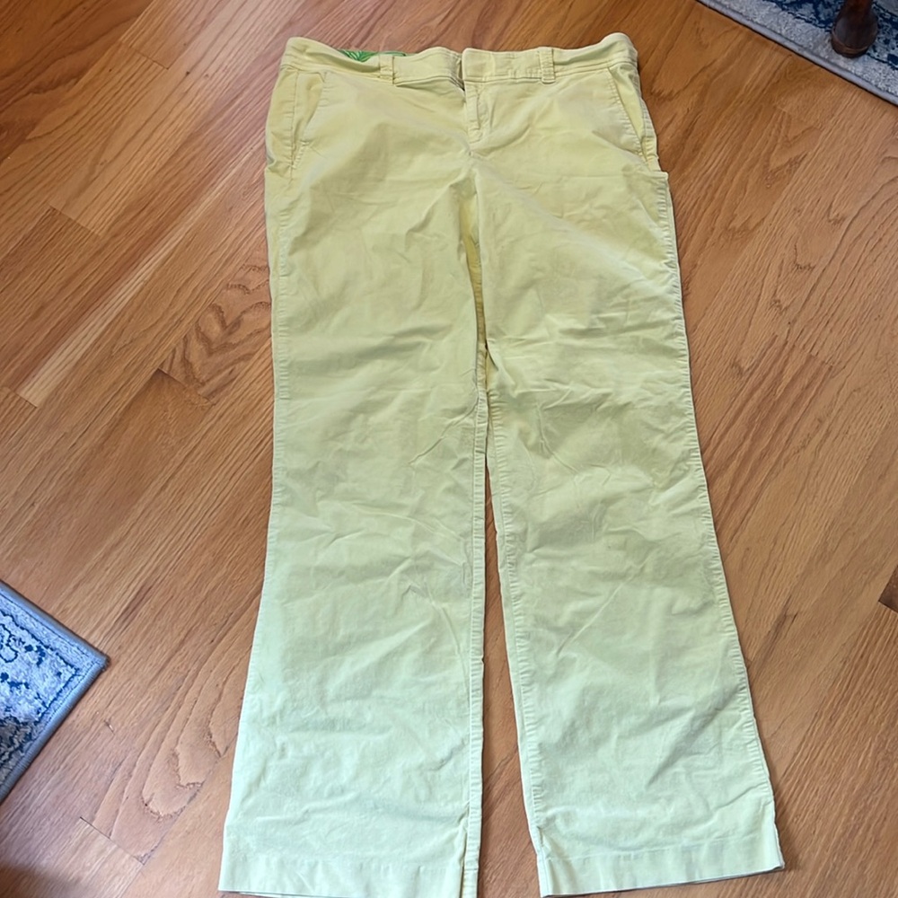 Lilly Pulitzer Lemon Yellow Fine Corduroy Wide Leg Pants size 14 white label